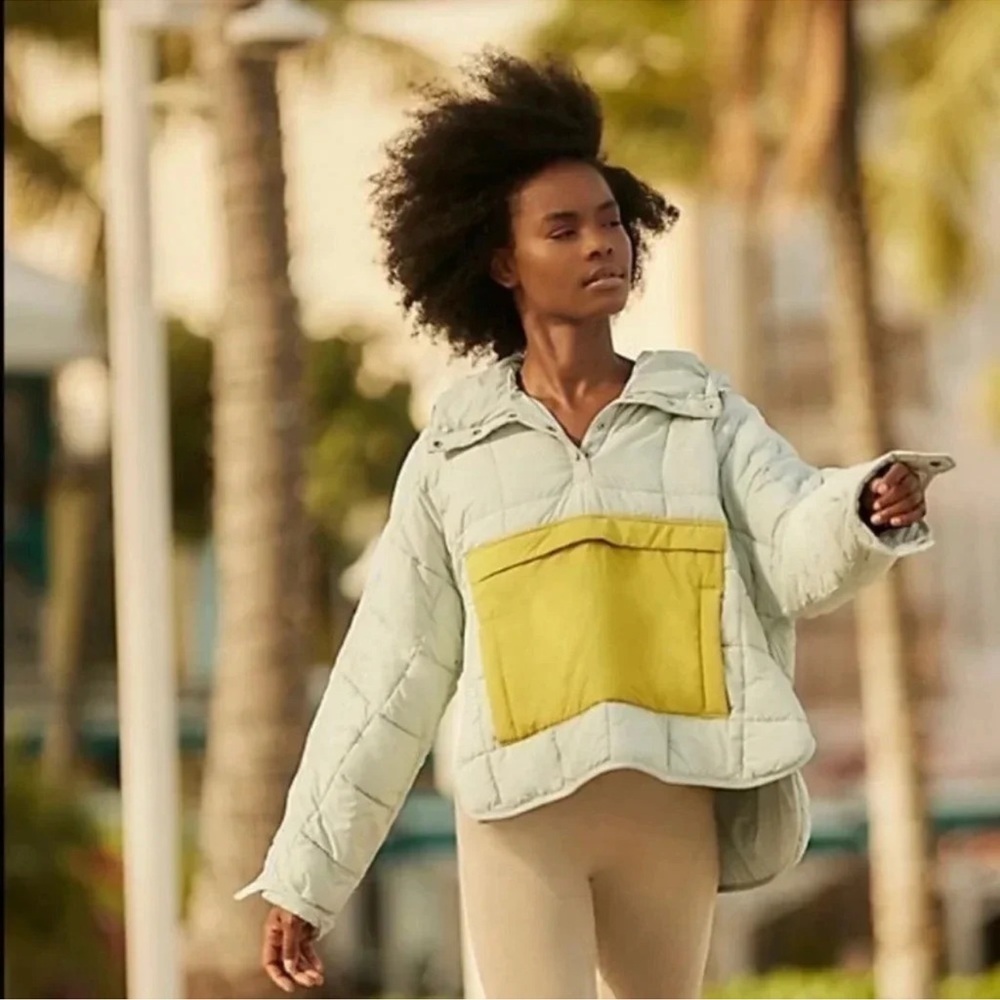 NWT Free People Pippa Packable Pullover Puffer Jacket Icy Blue Lime Green XS